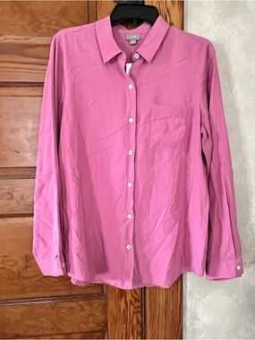NWT J. Jill Women’s Pink Button Up Business Casual Blouse Size Medium 100% Silk